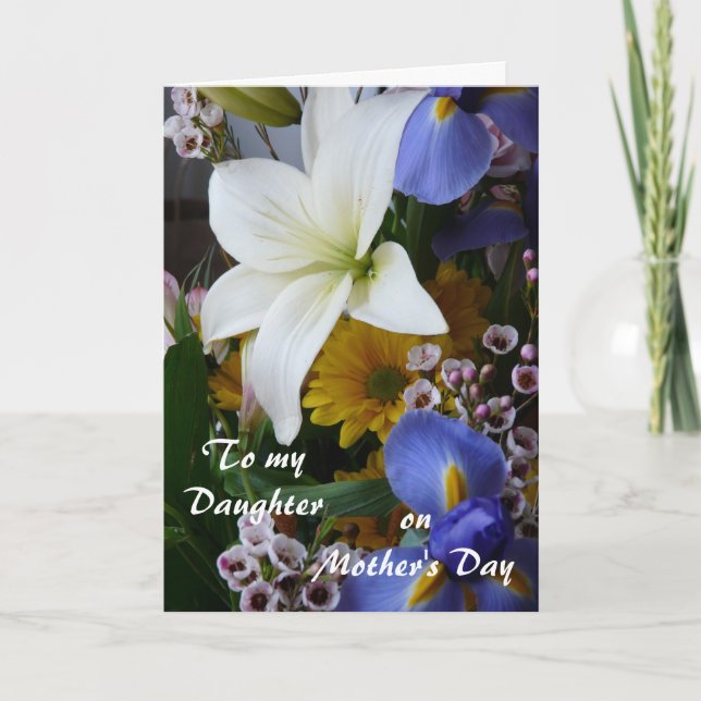 Tarjeta Feliz Día de la Madre, hija-Bonito floral (Anverso)