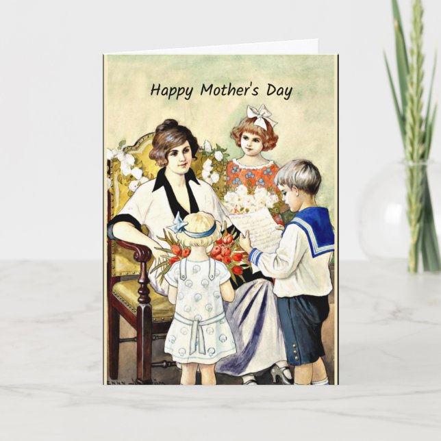 Tarjeta Feliz día de la madre, ilustracion vintage (Anverso)