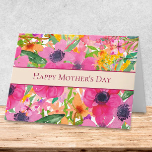 Tarjeta Feliz Día de la Madre Jardín Floral Rosa Brillante