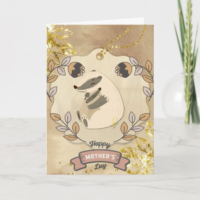 Tarjeta Feliz Día de la Madre, lindo mapache divertido (Anverso)