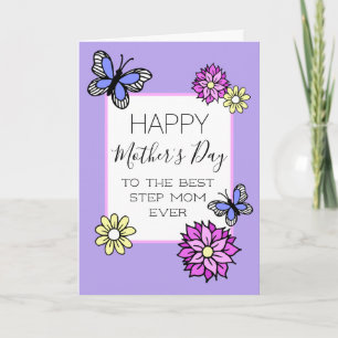 Tarjeta Feliz Día de la Madre Madrastra Floral Mariposa