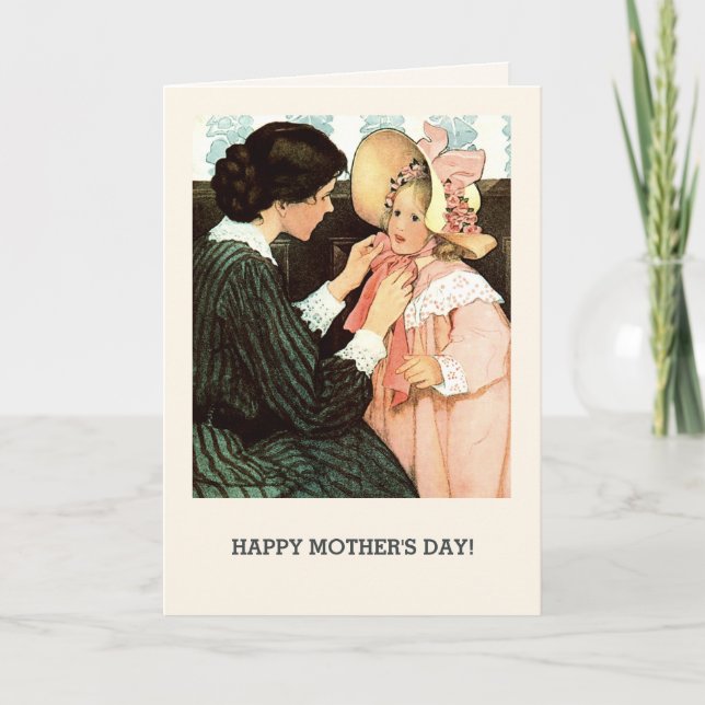 Tarjeta Feliz Día de la Madre. Madre e hija de cosecha (Anverso)