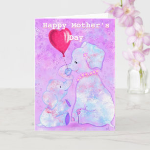 Tarjeta Feliz Día de la Madre - Madre Elefante y bebé - Am