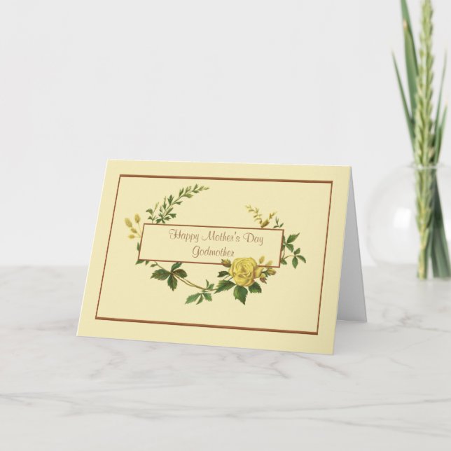 Tarjeta Feliz Día de la Madre Madrina con rosa amarillo (Anverso)