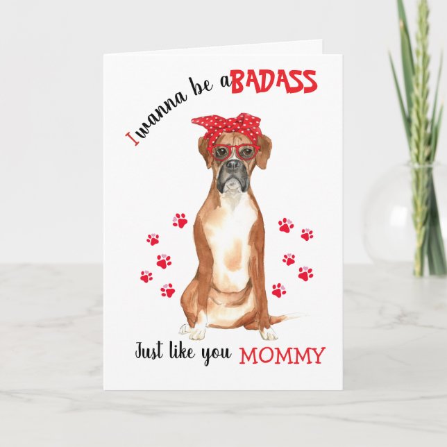 Tarjeta Feliz Día de la Madre Maldición tu perro de boxead (Anverso)