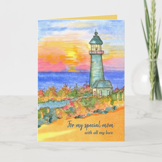Tarjeta Feliz Día de la Madre Mamá Faro Amanecer (Anverso)