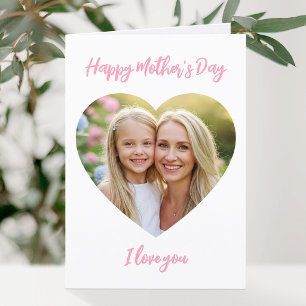 Tarjeta Feliz Día de la Madre Mamá Foto Corazón Rosado Ado