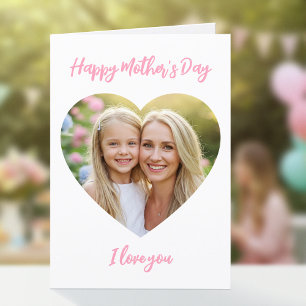 Tarjeta Feliz Día de la Madre Mamá Foto Corazón Rosado Ado