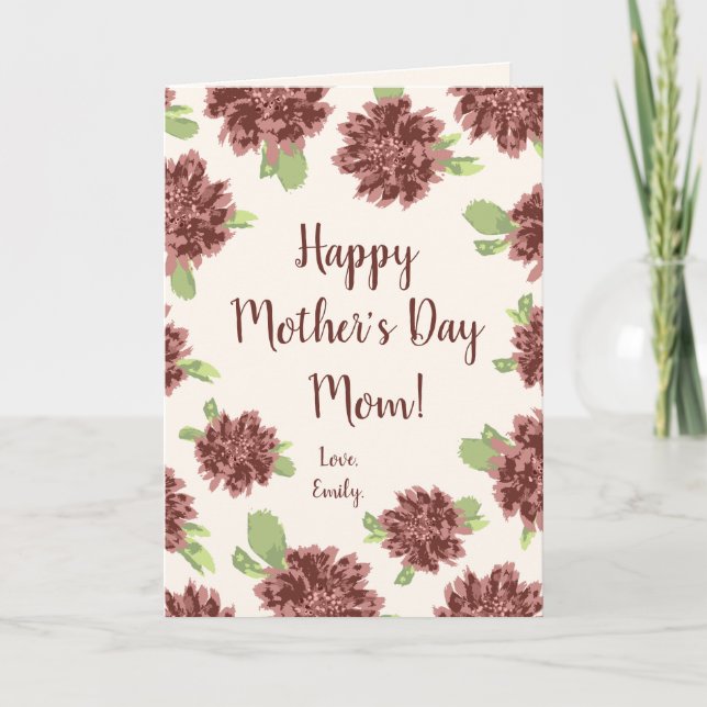 Tarjeta Feliz Día de la Madre - Marco de maricas rojas. (Anverso)