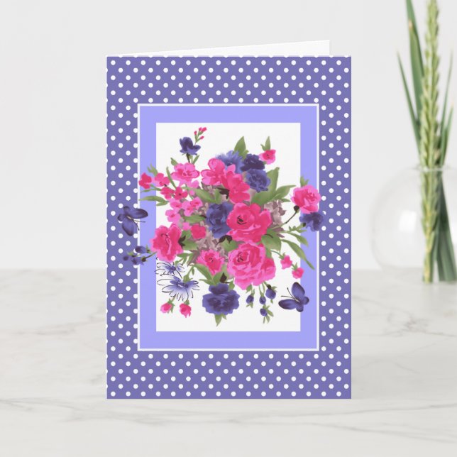 Tarjeta Feliz Día de la Madre. Mariposas y flores (Anverso)