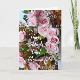 Tarjeta Feliz Día de la Madre-Momma/ rosas rosadas
