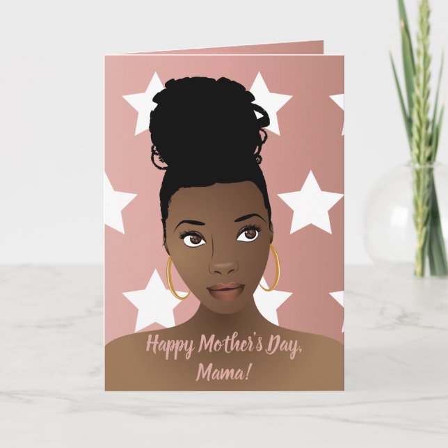 Tarjeta ¡Feliz Día de la Madre! Mujer negra, estrellas bla (Anverso)