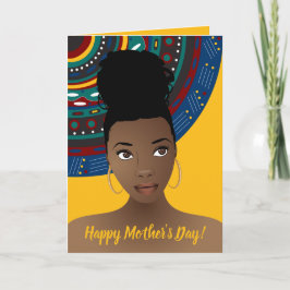 Tarjeta ¡Feliz Día de la Madre! Mujer negra, tribal, oro