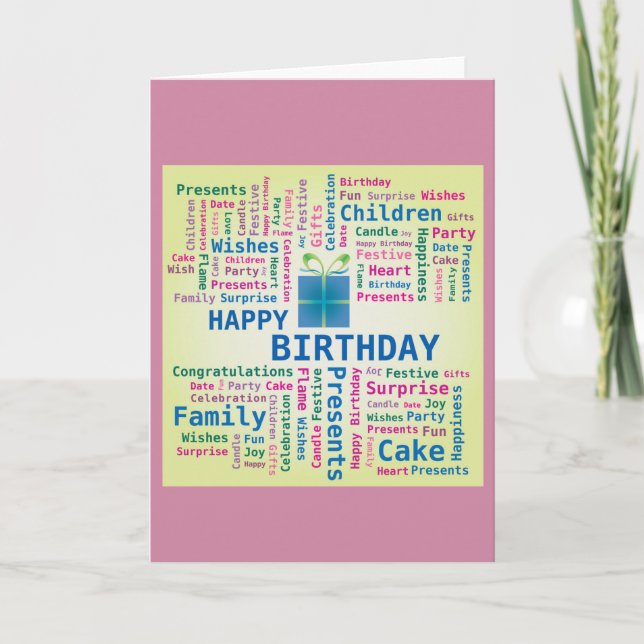 Tarjeta Feliz Día de la Madre Palabra Nube de ondas de col (Anverso)
