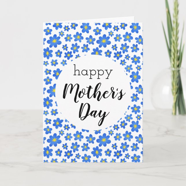 Tarjeta Feliz Día de la Madre Patrón Floral Azul (Anverso)