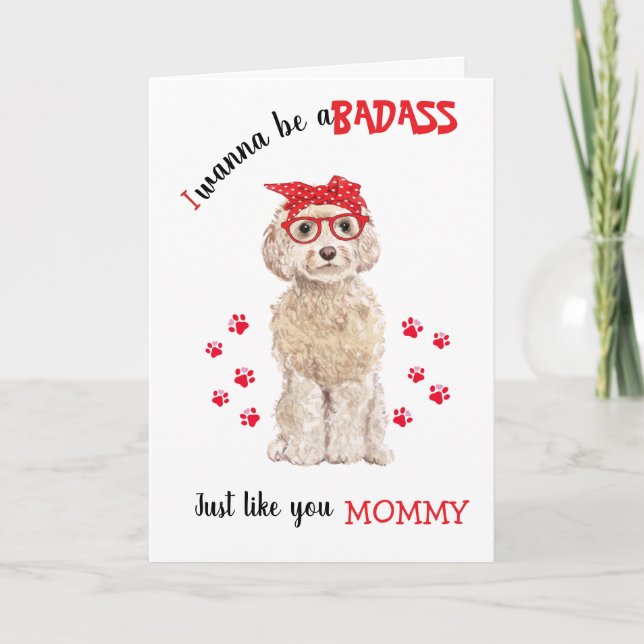 Tarjeta Feliz Día de la Madre Perro de Bastón rubio Labrad (Anverso)