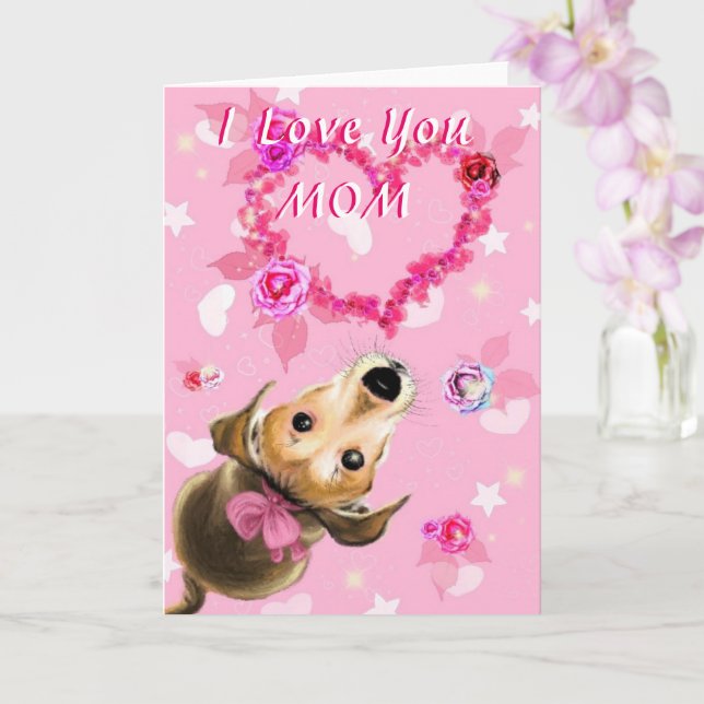 Tarjeta Feliz Día de la Madre Perro Mascota con corazón (Orquídea)