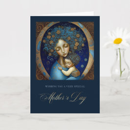 Tarjeta Feliz Día de la Madre. Pintura de madre e hijo