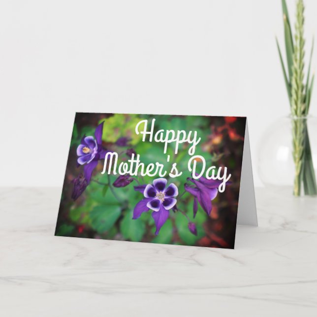 Tarjeta Feliz Día de la Madre Púrpura Flor de Columbina Ta (Anverso)