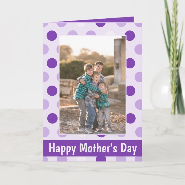 Tarjeta Feliz Día de la Madre Púrpura y puntos de Polka La (Anverso)