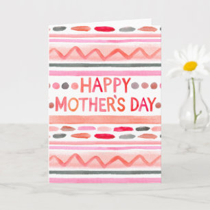 Tarjeta Feliz Día de la Madre Rayas de Acuarela Rosa