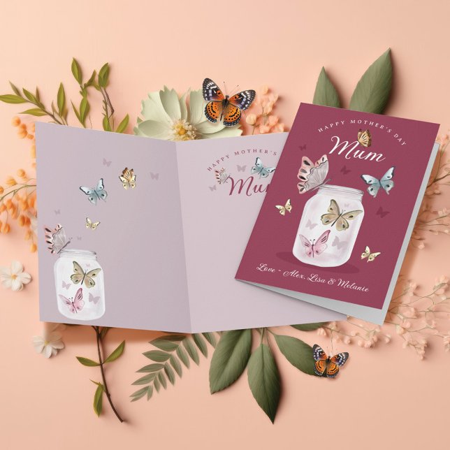 Tarjeta Feliz Día de la Madre Regalo Mamá Mariposas de col (Happy Mother's Day Gift Mum Watercolor Butterflies Card)