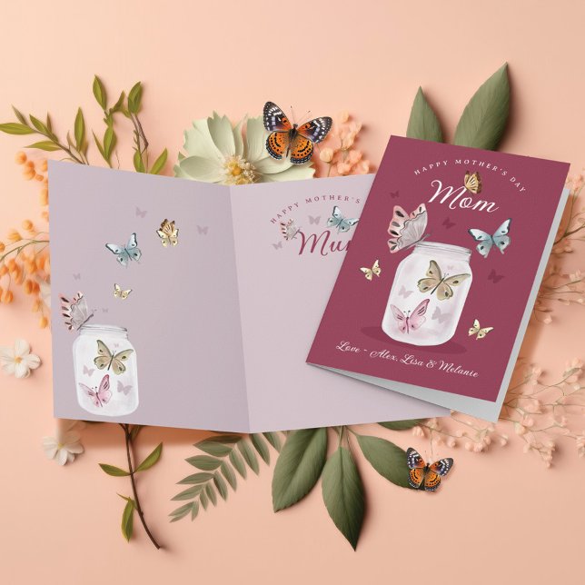 Tarjeta Feliz Día de la Madre Regalo Mamá Mariposas de col (Happy Mother's Day Gift Mom Watercolor Butterflies Card)