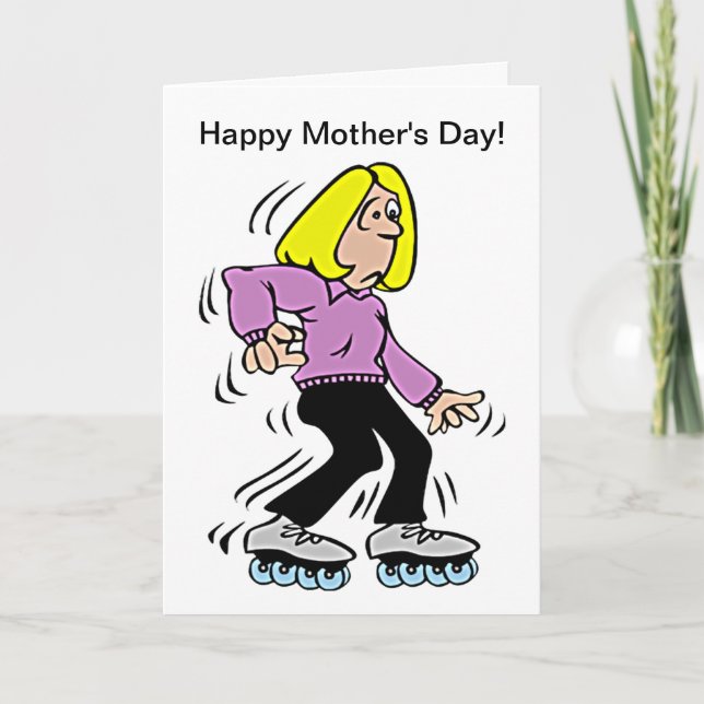 Tarjeta Feliz Día de la Madre, Roller Mom (Anverso)