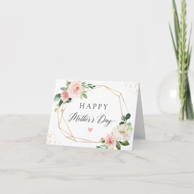 Tarjeta Feliz Día de la Madre Romántico Rubor Floral rosa (Anverso)