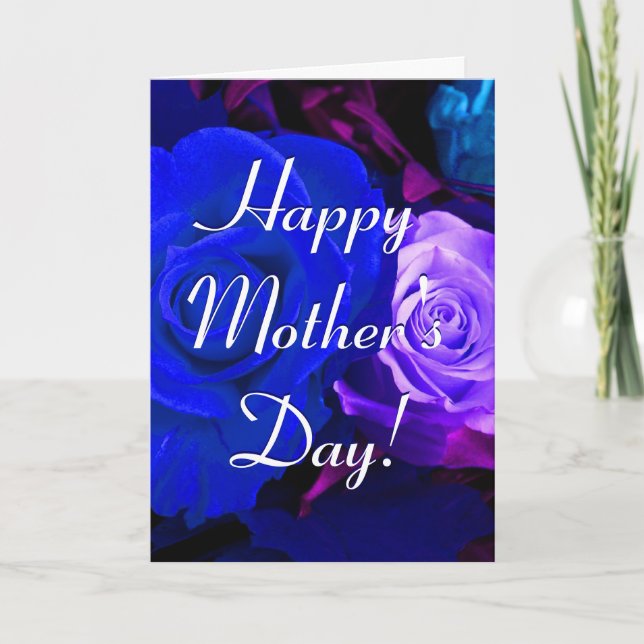 Tarjeta Feliz Día de la Madre Rosa Azul Púrpura I (Anverso)