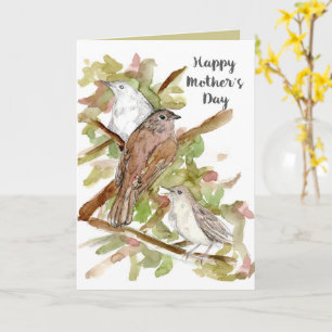 Tarjeta Feliz Día de la Madre Ruiseñores en el Árbol
