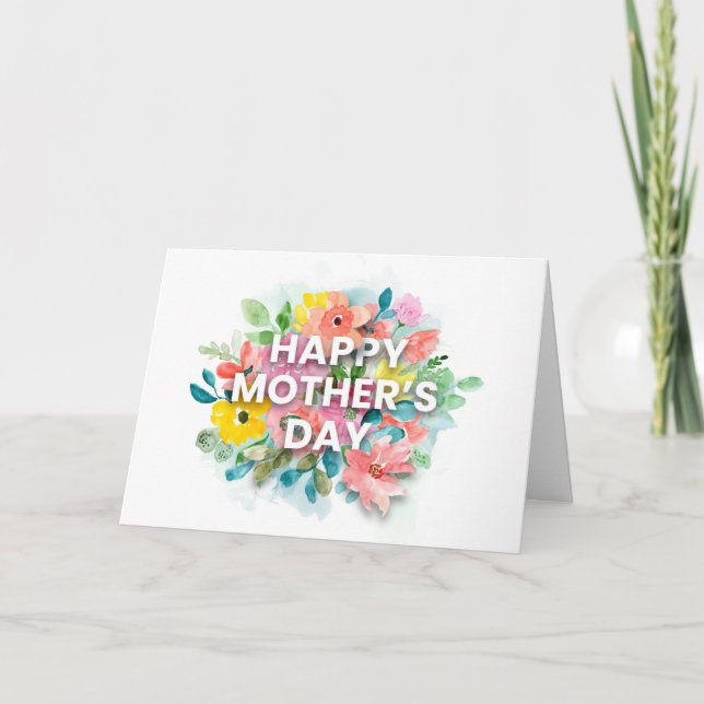 Tarjeta Feliz Día de la Madre Saludo Floral Personalizado (Anverso)