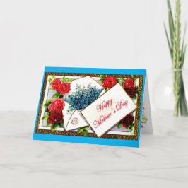 Tarjeta Feliz Día de la Madre Saludo Floral Vintage Azul