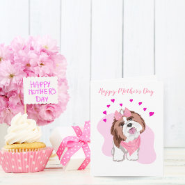 Tarjeta Feliz Día de la Madre Shih-Tzu con corazones