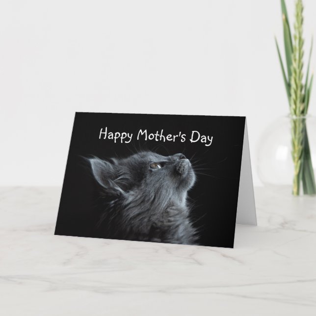Tarjeta Feliz día de la madre siempre te mira gato (Anverso)