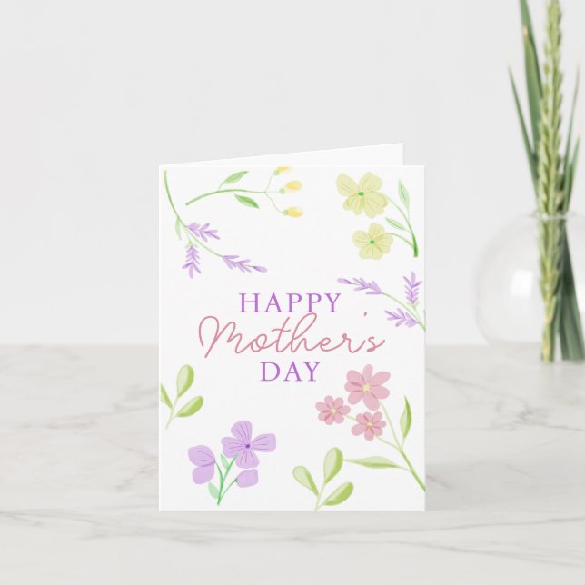 Tarjeta Feliz Día de la Madre Suave Floral Acuarela Pastel (Anverso)