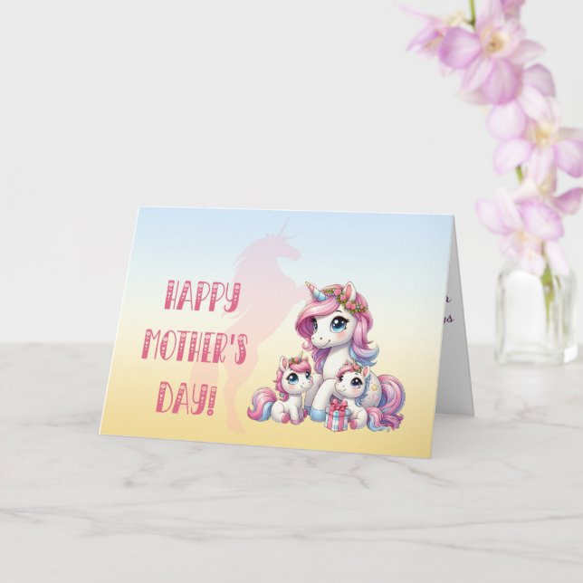 Tarjeta "¡Feliz Día de la Madre!" Temática de Unicornios (Orquídea)