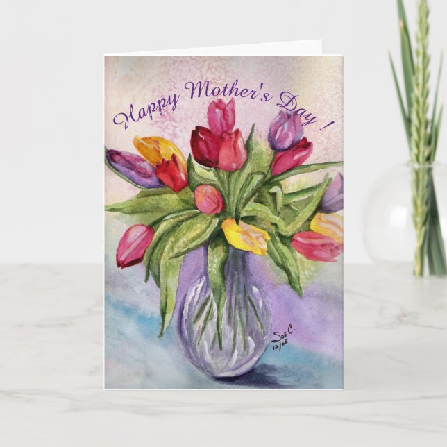 Tarjeta Feliz Día de la Madre Tulip Bouquet (Anverso)