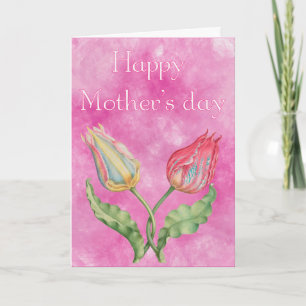Tarjeta Feliz Día de la Madre Tulipanes Amarillos y Rojos 
