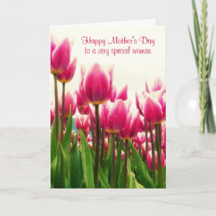 Tarjeta Feliz Día de la Madre Tulipanes rosa brillante