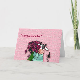 Tarjeta Feliz Día de la Madre - vaca floral