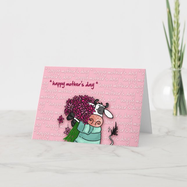 Tarjeta Feliz Día de la Madre - vaca floral (Anverso)