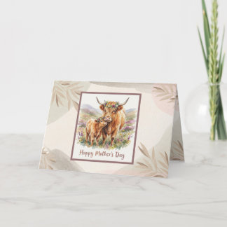 Tarjeta Feliz Día de la Madre Vaca Highland Neutral Boho