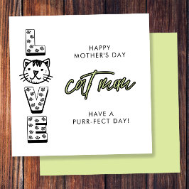 Tarjeta Feliz Día de la Madre Verde de parte del Gato Perf