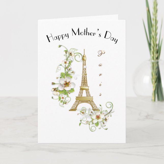 Tarjeta Feliz Día de la Madre Viñeta Torre Eiffel de París (Anverso)