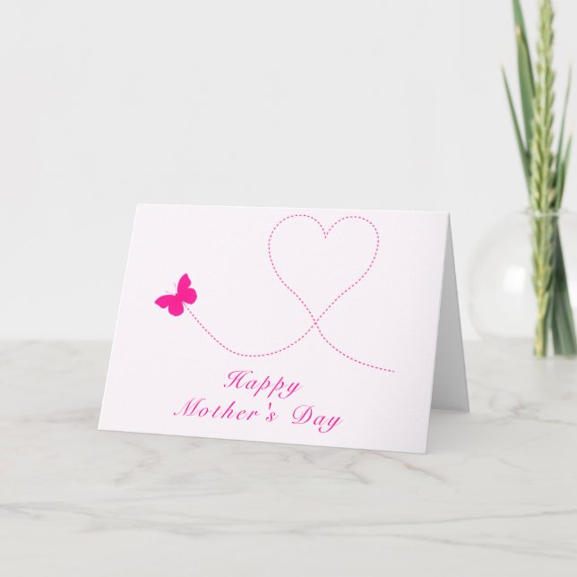 Tarjeta Feliz Día de la Madre, vuelo de mariposa rosa (Anverso)