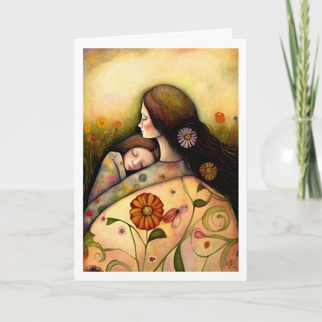 Tarjeta Feliz Día de la Madre y pintura de la hija (Anverso)