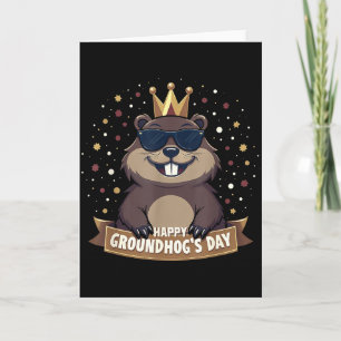 Tarjeta Feliz día de la marmota 2025 divertido woodchuck