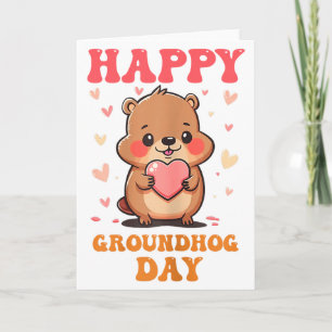 Tarjeta Feliz Día de la Marmota Arte Gráfico Divertido Muj