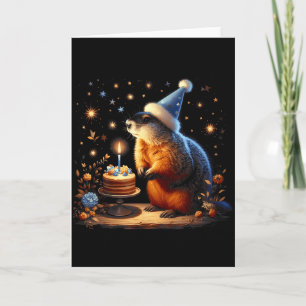 Tarjeta Feliz día de la marmota con pastel de cumpleaños